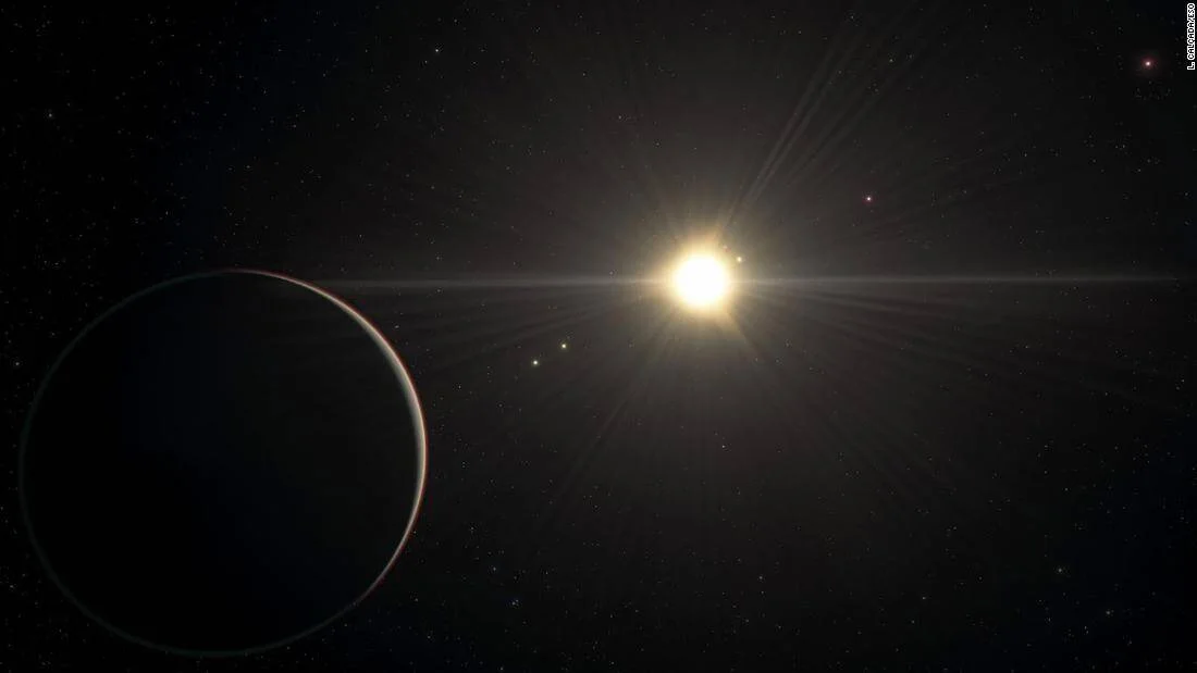 Recreación artística de un sistema solar con múltiples planetas orbitando alrededor de una estrella brillante en el espacio.