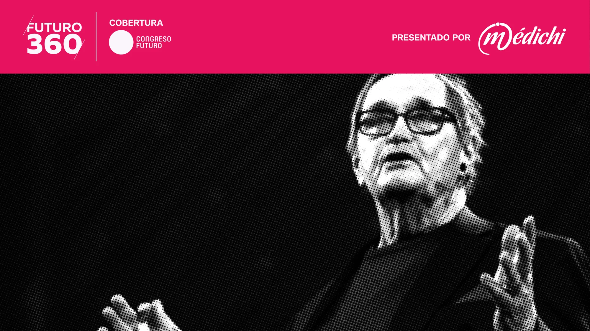 Persona con lentes gesticula mientras habla en la cobertura del Congreso Futuro, presentado por Médichi.