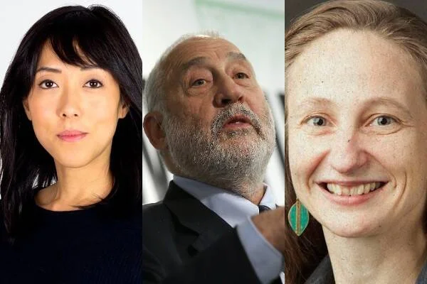 Composición de tres retratos: una mujer asiática joven, un hombre mayor con barba canosa y una mujer sonriente con aretes verdes.