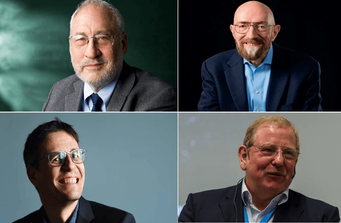 Cuatro retratos en cuadrícula de hombres adultos con anteojos, todos con expresión amable o sonriente.