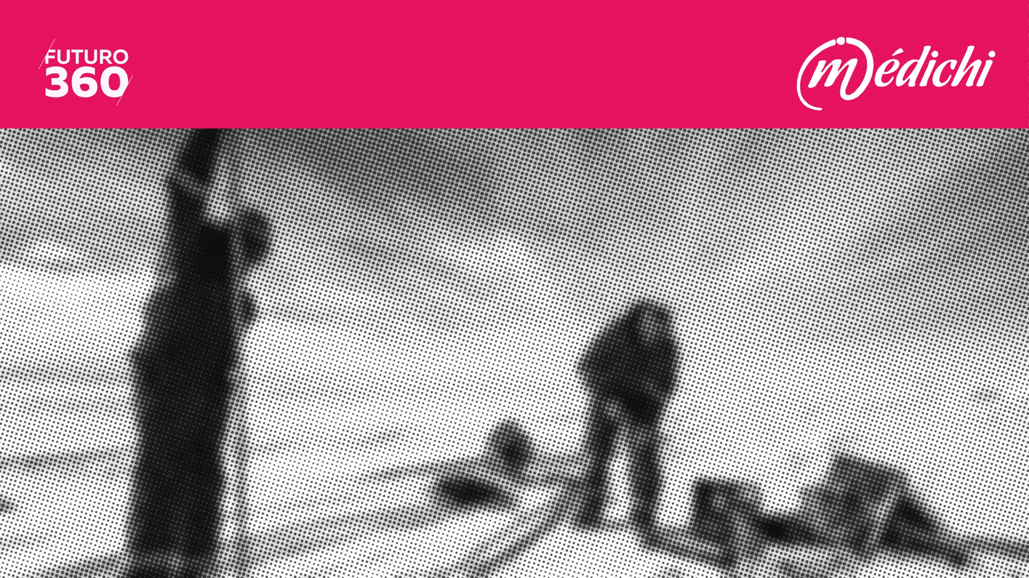 Siluetas de chimeneas industriales en imagen halftone blanco y negro, con logos de Futuro 360 y Médichi.