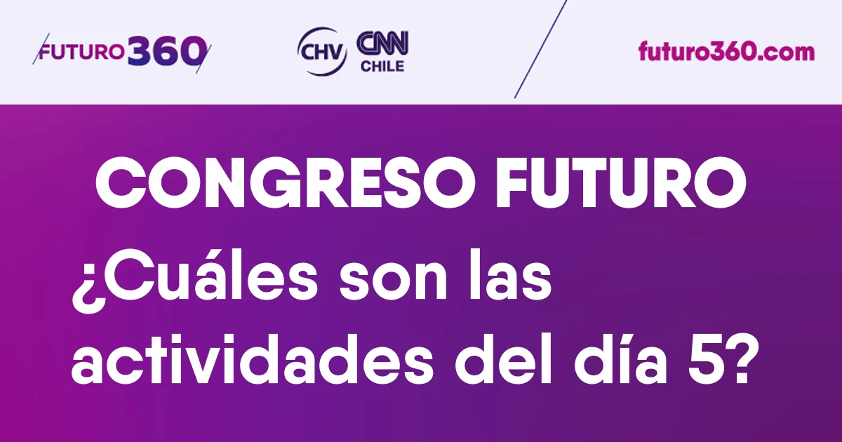 Gráfica de Congreso Futuro con la pregunta: ¿Cuáles son las actividades del día 5?, con logos de Futuro360, CHV y CNN Chile.