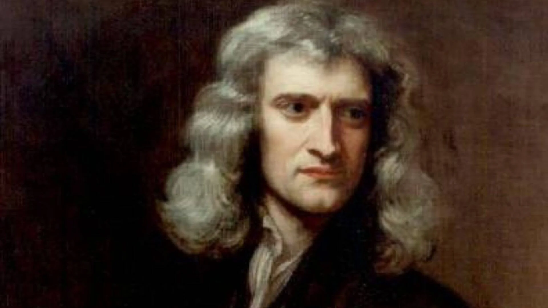 Retrato clásico al óleo de un hombre de mediana edad con cabello largo y gris, vestido con ropa oscura de época.