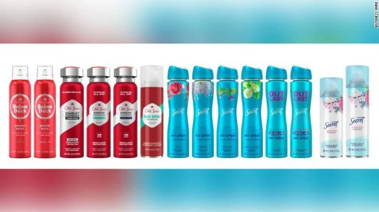 Productos desodorantes en aerosol de las marcas Below Deck, Old Spice, Secret y Outlast incluidos en un retiro del mercado.