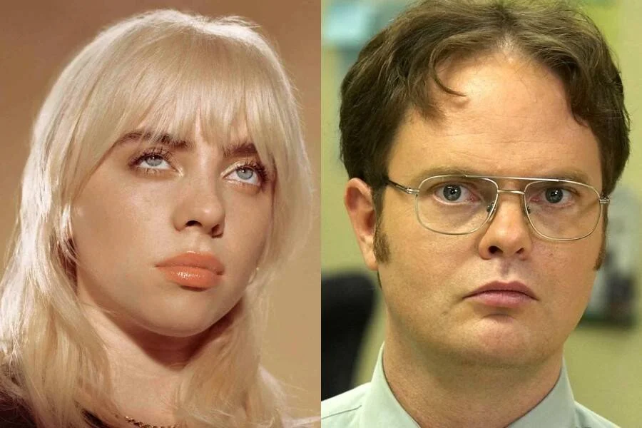 Collage con dos retratos: una mujer joven de cabello rubio platino y un hombre de mediana edad con gafas metálicas y expresión seria.
